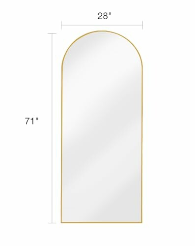 Arched wall mirror with gold frame, 28 by 71 inches