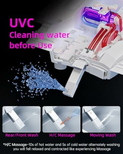 UVC water cleaning device with rear and front wash options.